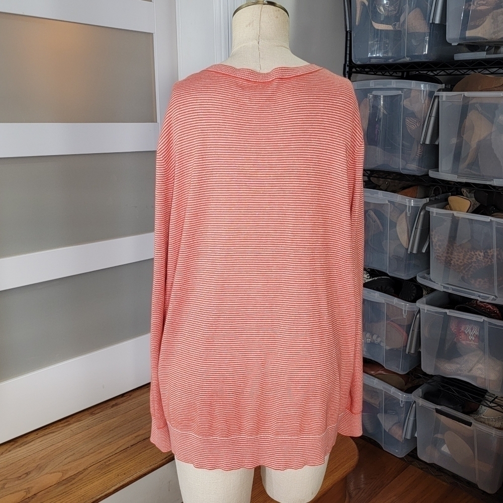 Talbots Orange Red Sparkly Stripes Button Front C… - image 4